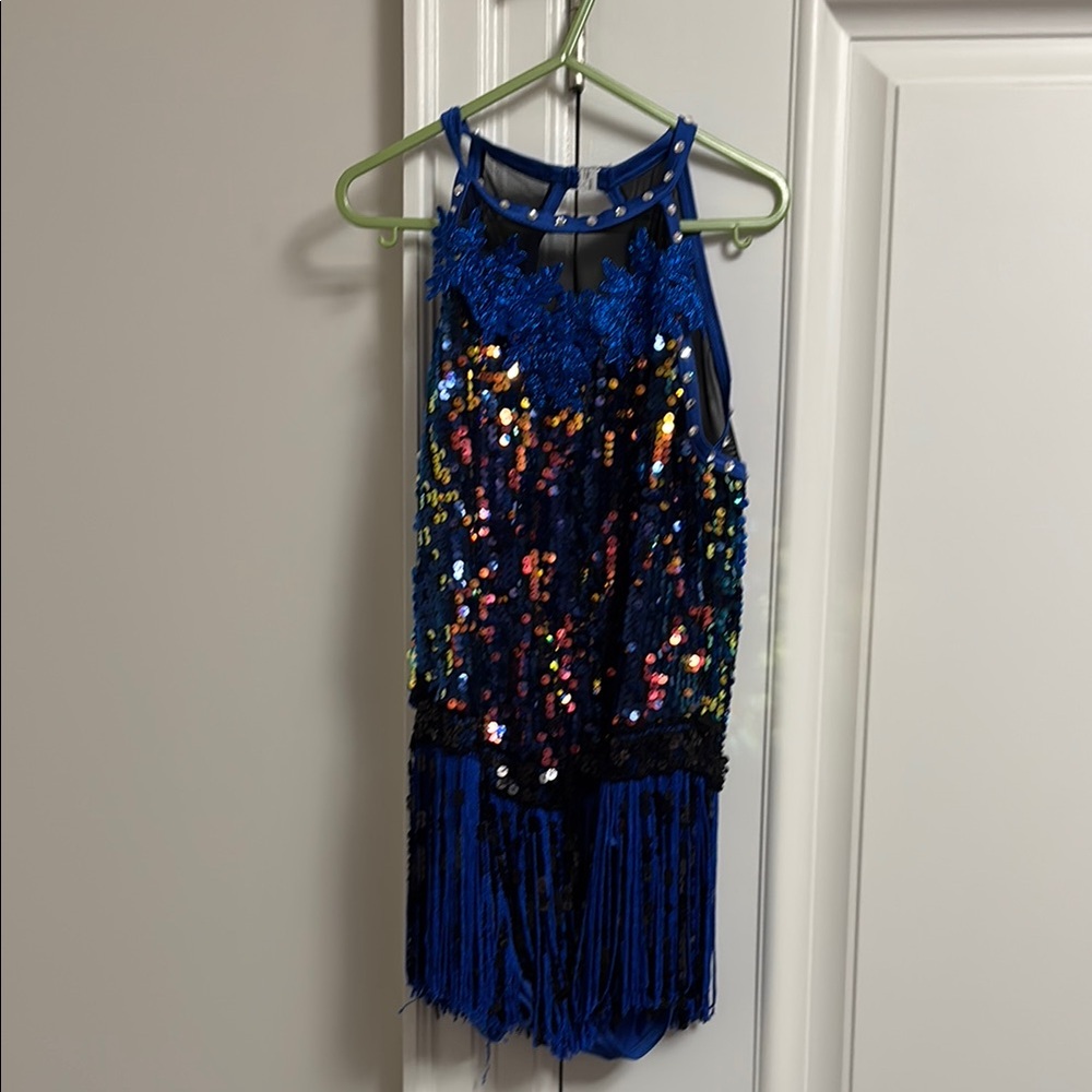 Weissman Blue and Black Dance Costumes with Fringe